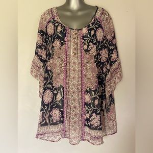 Style & Co Sheer Boho Style Tunic Length Blouse Size XL